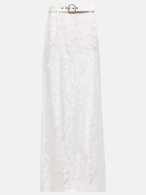 Laza szabású magas derekú hímzett nadrág Zimmermann fehér