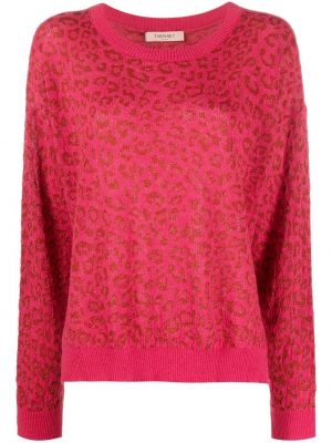 Leopard trykt lang genser Twinset rosa