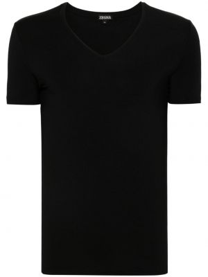 T-krekls ar v veida izgriezumu džersija Zegna melns
