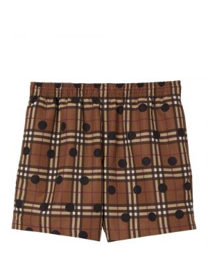 Pikčaste kratke hlače s karirastim vzorcem Burberry rjava