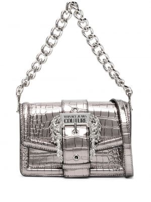 Torba na ramię na sprzączkę Versace Jeans Couture srebrna