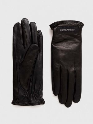 Черные кожаные перчатки Emporio Armani