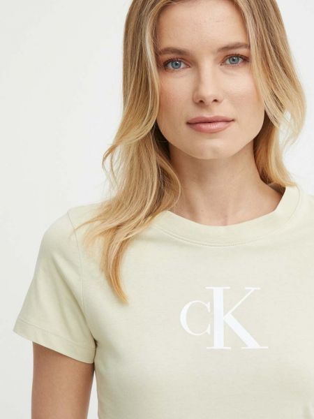 Koszulka bawełniana Calvin Klein Jeans zielona