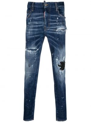 Skinny džíny s nízkým pasem s oděrkami Dsquared2 modré