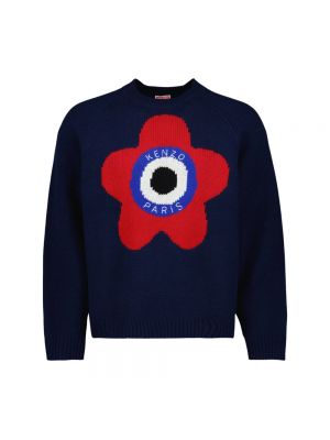 Sweter z okrągłym dekoltem wełniany Kenzo niebieski