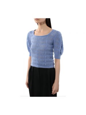 Sweter z krótkim rękawem plisowany Miu Miu niebieski