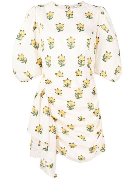 Květinové bavlněné mini šaty na zip Rhode - bílá