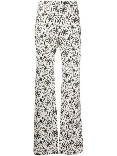 Květinové bavlněné rovné kalhoty s vysokým pasem Romeo Gigli Pre-owned - bílá
