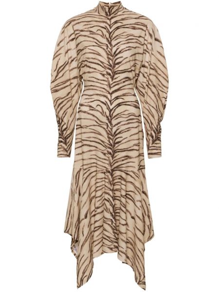 Sukienka długa z nadrukiem w tygrysie prążki Stella Mccartney brązowa