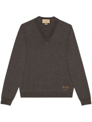 Пуловер с v-образно деколте Gucci сиво