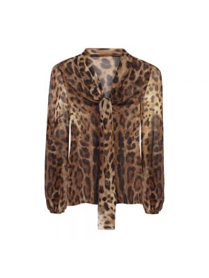 Jedwabna bluzka z nadrukiem zwierzęcym Dolce And Gabbana brązowa