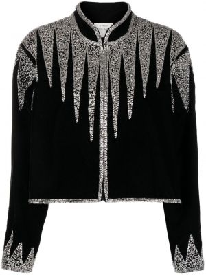 Žametna jakna iz rebrastega žameta s kristali Forte_forte črna