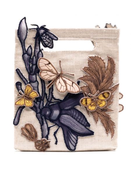 Lanena nakupovalna torba s cvetličnim vzorcem Biyan modra