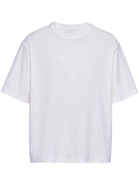 T-shirt en coton avec applique Prada blanc