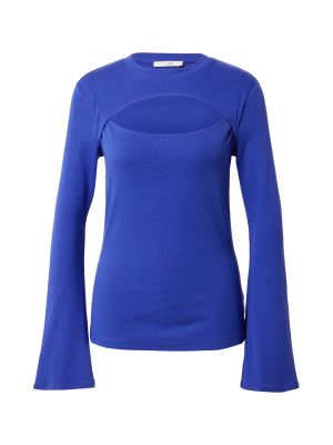 Jednofarebné bavlnené priliehavé tričko s dlhými rukávmi Edc By Esprit - modrá