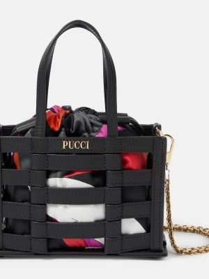 Μεταξωτή δερμάτινη τσάντα shopper Pucci μαύρο