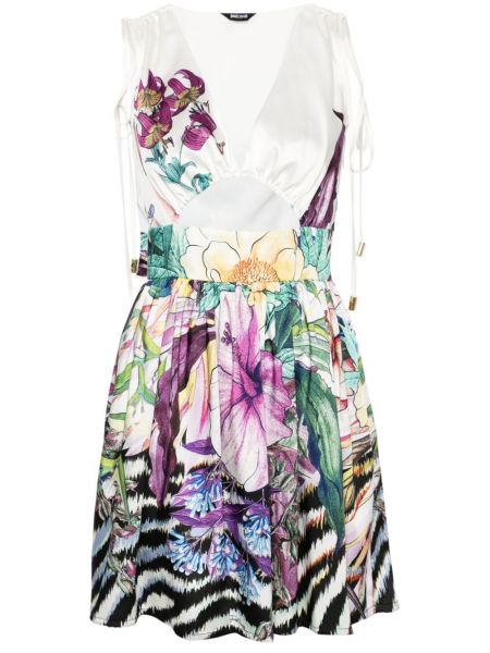 Satenska haljina s cvjetnim printom s printom Just Cavalli bijela