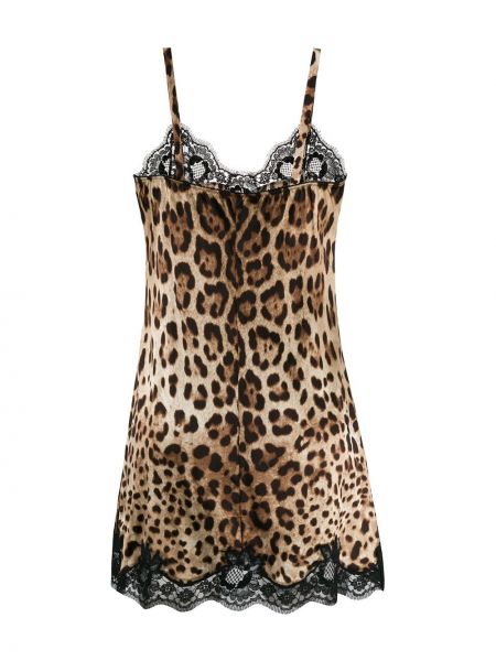 Leopardí saténové šaty s potiskem Dolce & Gabbana hnědé
