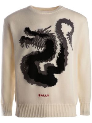 Sweter wełniany z wełny merino Bally biały