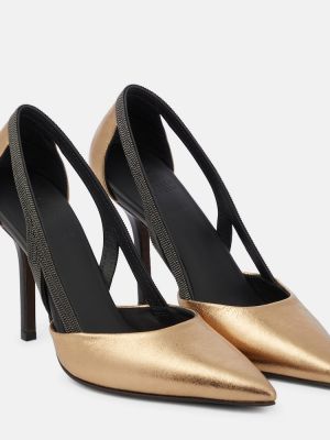 Pantofi cu toc din piele Brunello Cucinelli auriu