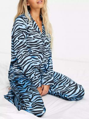 Атласная пижама с принтом с принтом зебра River Island синяя