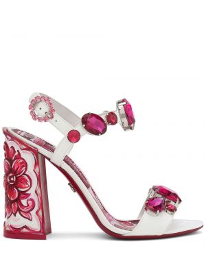 Virágos szandál sarokkal nyomtatás Dolce & Gabbana