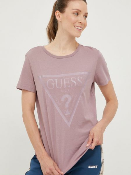 Памучна тениска Guess виолетово