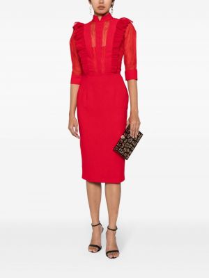Sukienka midi tiulowa z krepy Saiid Kobeisy czerwona
