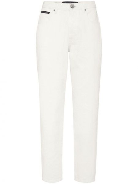 Straight fit džíny s vysokým pasem Philipp Plein bílé