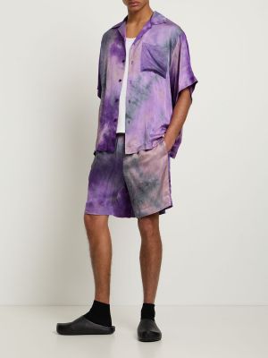 Batikovaná viskózová košeľa s krátkymi rukávmi Msgm fialová