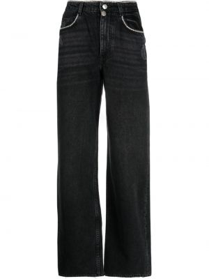 Krištáľové džínsy s rovným strihom s vysokým pásom Maje čierna