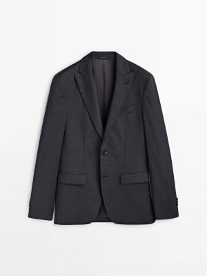Однотонный шерстяной пиджак Massimo Dutti серый