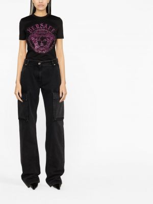 Medvilninis marškinėliai su kristalais Versace juoda