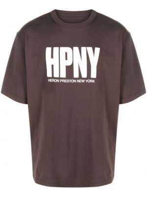 T-shirt con stampa con scollo tondo Heron Preston marrone
