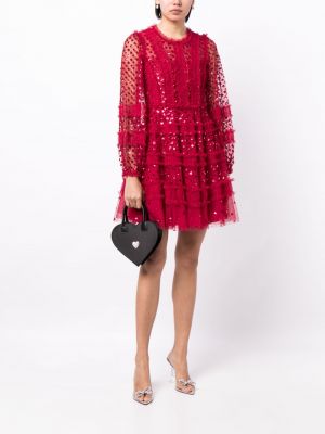 Sukienka koktajlowa z cekinami Needle & Thread czerwona