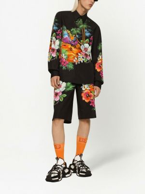 Bermuda šorti ar ziediem ar apdruku Dolce & Gabbana melns