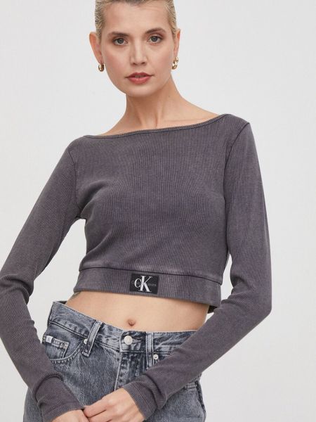 Majica z dolgimi rokavi z dolgimi rokavi Calvin Klein Jeans siva