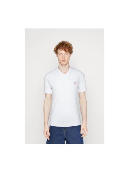 Camiseta ajustada de algodón con escote v Guess blanco