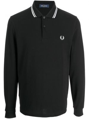 Medvilninis siuvinėtas polo marškinėliai Fred Perry juoda