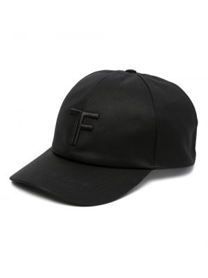Haftowana czapka z daszkiem bawełniana Tom Ford czarna