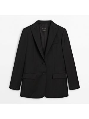 Шерстяной костюмный пиджак Massimo Dutti черный