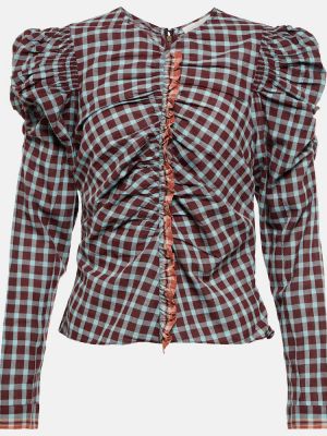 Bluzka bawełniane w kratkę z falbankami Ulla Johnson - czerwony
