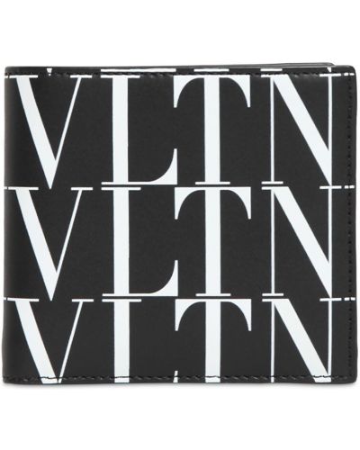 Bőr pénztárca nyomtatás Valentino Garavani fekete