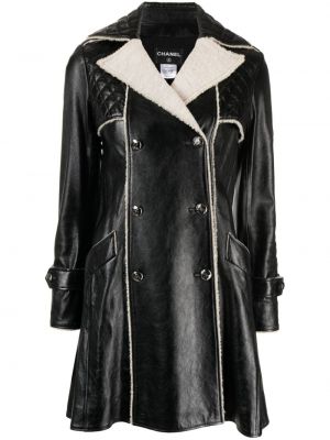Manteau en cuir Chanel Pre-owned noir