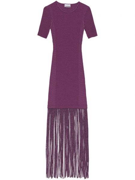 Šaty so strapcami Ganni fialová