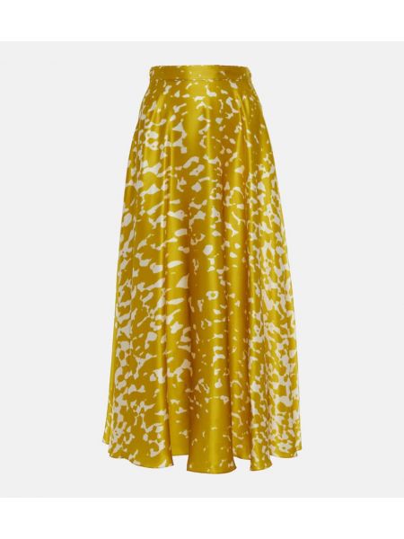 Hedvábné dlouhá sukně s potiskem Roksanda žluté