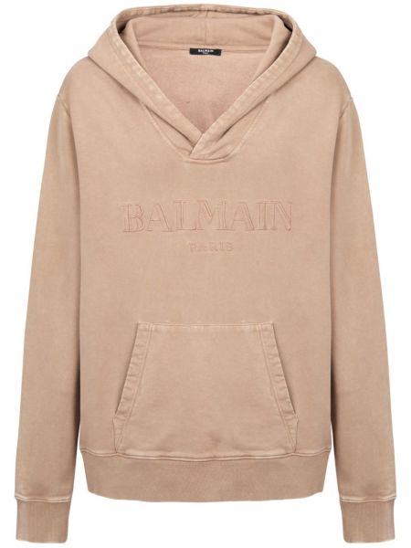 Pamučna dugi sweatshirt s vezom s v-izrezom Balmain bež