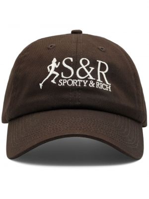 Medvilninis siuvinėtas kepurė su snapeliu Sporty & Rich ruda