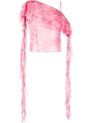 Асиметрична копринена блуза с волани Blumarine розово