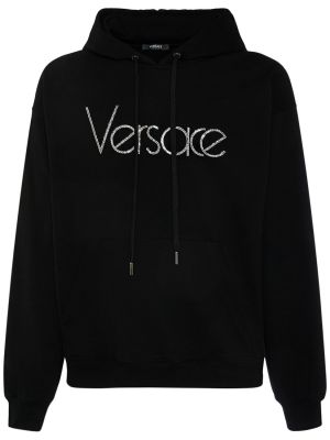 Džersis medvilninis džemperis su gobtuvu Versace juoda